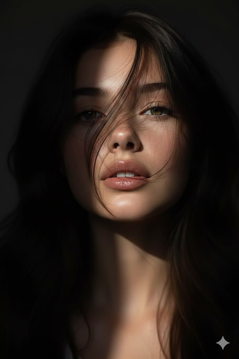 Portrait Dramatique aux Cheveux au Vent